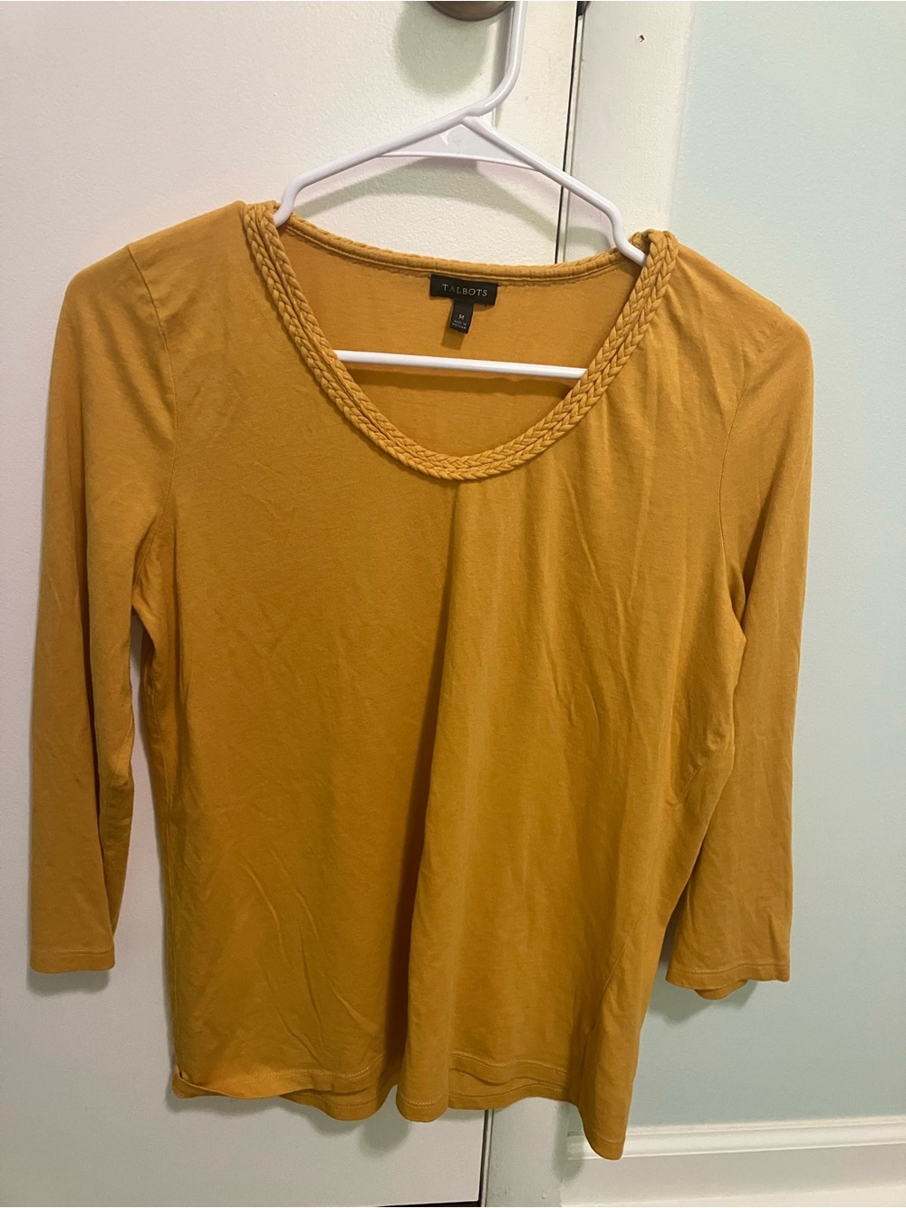 Talbots Mustard Braided Scoop-Neck Long Sleeve Top